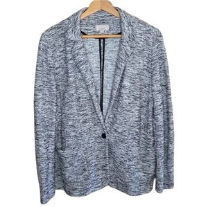 Loft | Black White Gray Marled Textured Knit Sweater Blazer Size 12